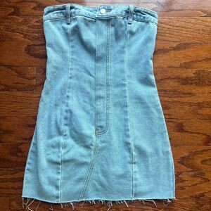PrettyLittleThing Light Blue Strapless Denim Mini Dress